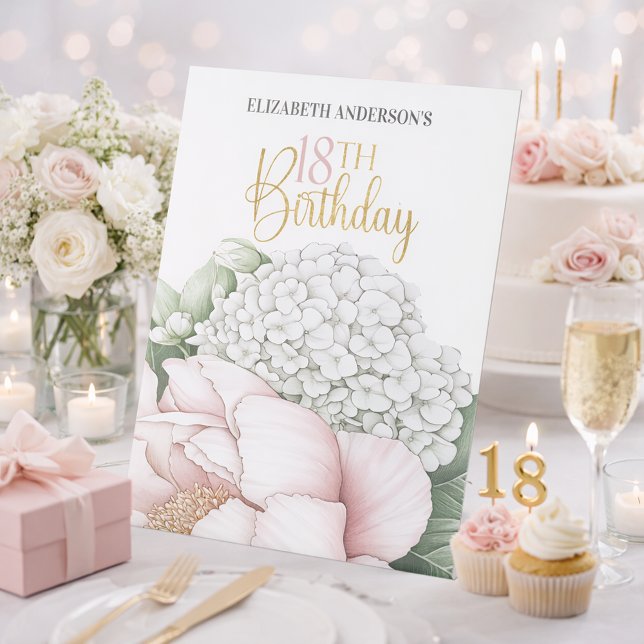 Blush Pink Peony Floral 18th Birthday  Pedestal Sign (Creator Uploaded)