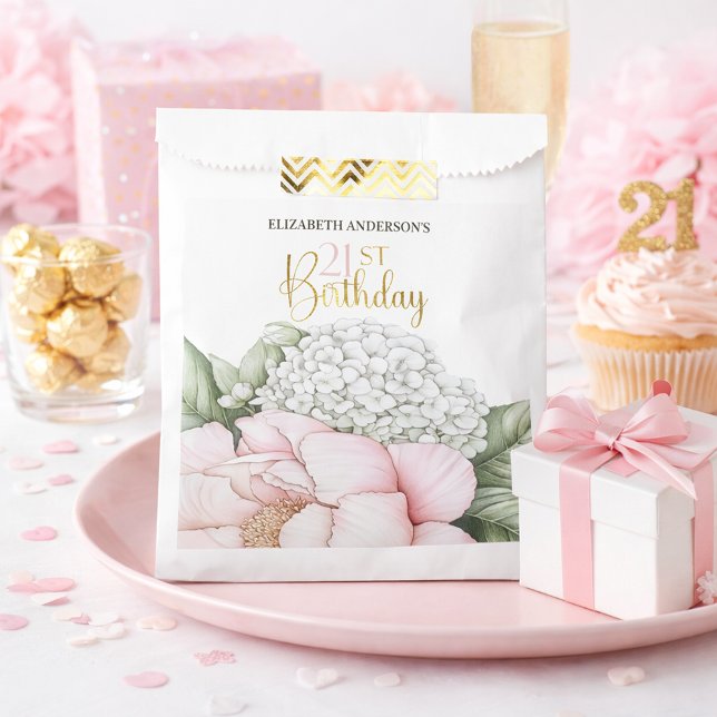Blush Pink Peony Floral 21st Birthday  Favour Bags (Creator Uploaded)