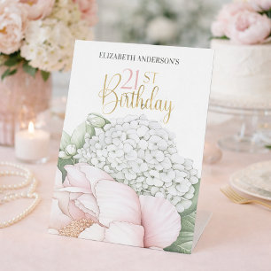 Blush Pink Peony Floral 21st Birthday Pedestal Sign