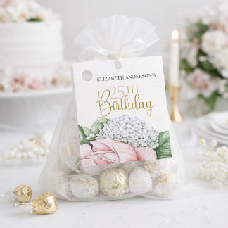 Blush Pink Peony Floral 25th Birthday Favour Tags