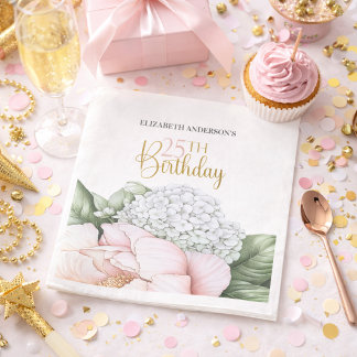 Blush Pink Peony Floral 25th Birthday Napkin