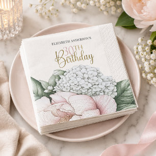 Blush Pink Peony Floral 30th Birthday Napkin