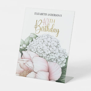 Blush Pink Peony Floral 40th Birthday Pedestal Sign