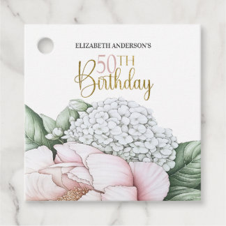 Blush Pink Peony Floral 50th Birthday Favour Tags