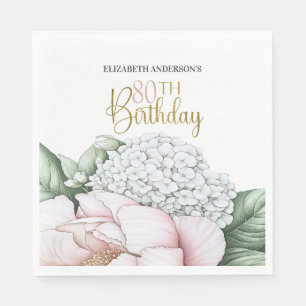 Blush Pink Peony Floral 80th Birthday Napkin