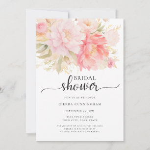 Blush Pink Peony Floral Bridal Shower Invitation
