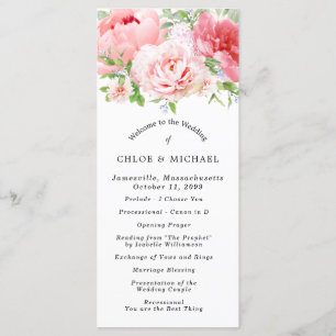 Blush Pink Peony Floral DIY Wedding Programme