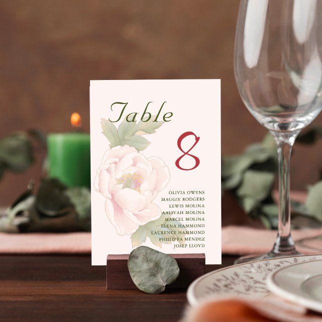 Blush Pink Peony Floral Guest Name Table Number (Creator Uploaded)
