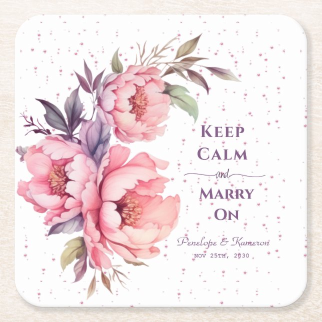 Blush Pink Peony Floral Wedding Coaster  (Front)