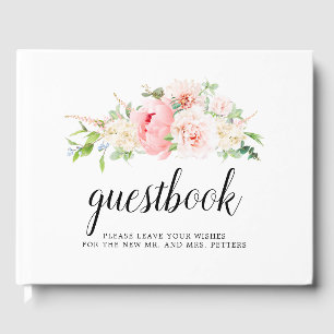 Blush Pink Peony Floral Wedding Guest Book