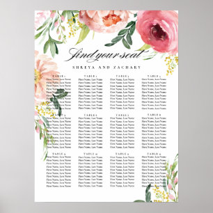 Blush Pink Peony Floral Wedding Seating Chart