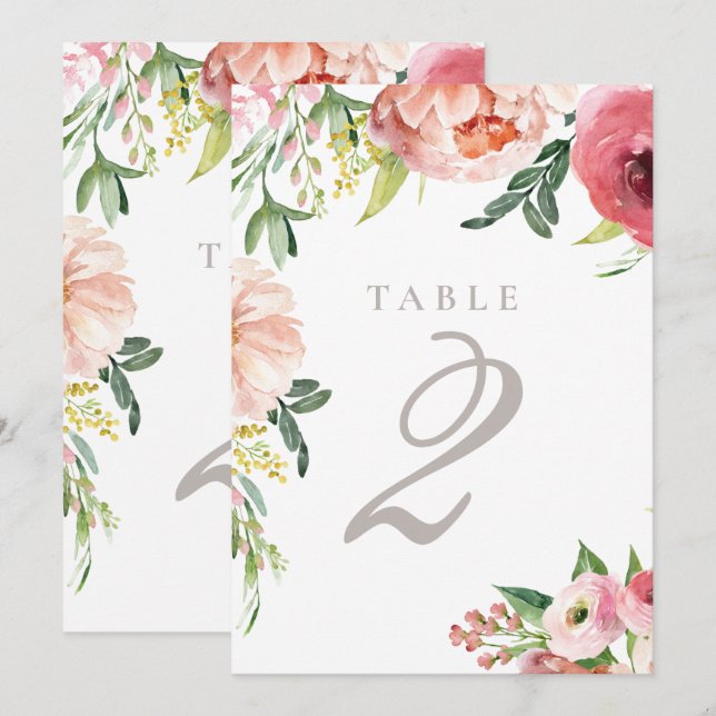 Blush Pink Peony Floral Wedding Table Number (Front/Back)
