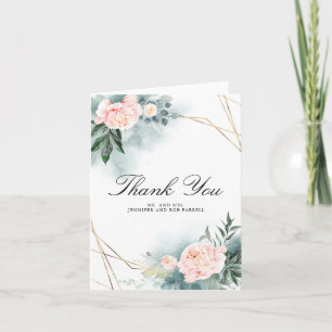 Blush Pink Peony Floral Wedding Thank You Card