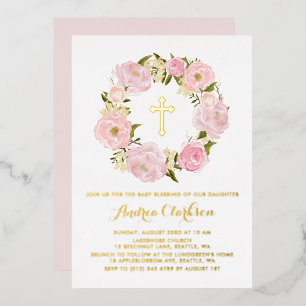 Blush Pink Peony Floral Wreath Baby Blessing