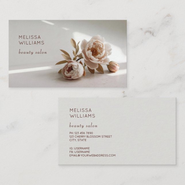 Blush Pink Peony Flower Photo Business Card (Front/Back)