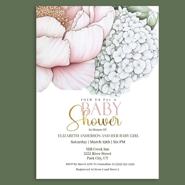 Blush Pink Peony Girl Baby Shower Invitation (Creator Uploaded)