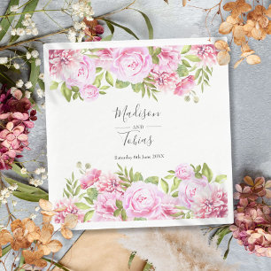 Blush Pink Peony Greenery Floral Wedding Napkin
