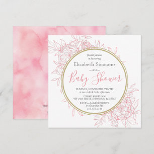 Blush Pink Peony Modern Floral Toile Baby Shower Invitation