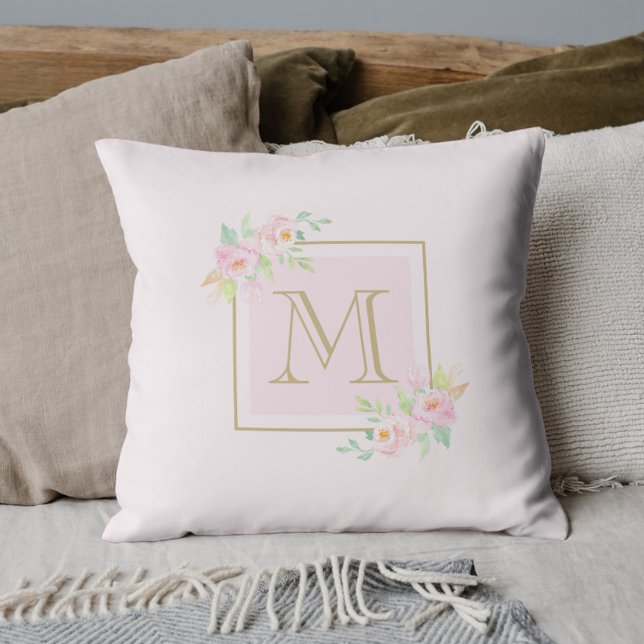 Blush Pink Peony Personalised Initial Cushion (Creator Uploaded)