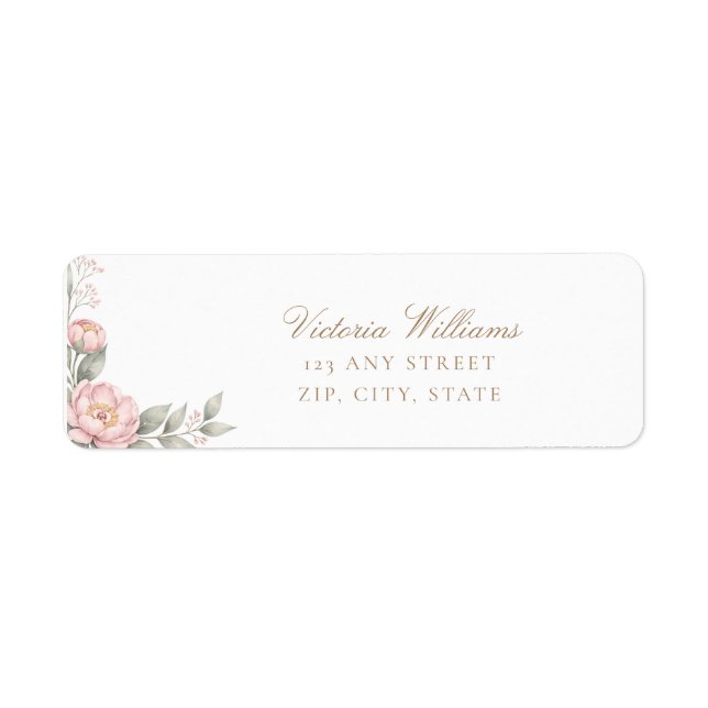 Blush Pink Peony Rose Party Return Address (Front)