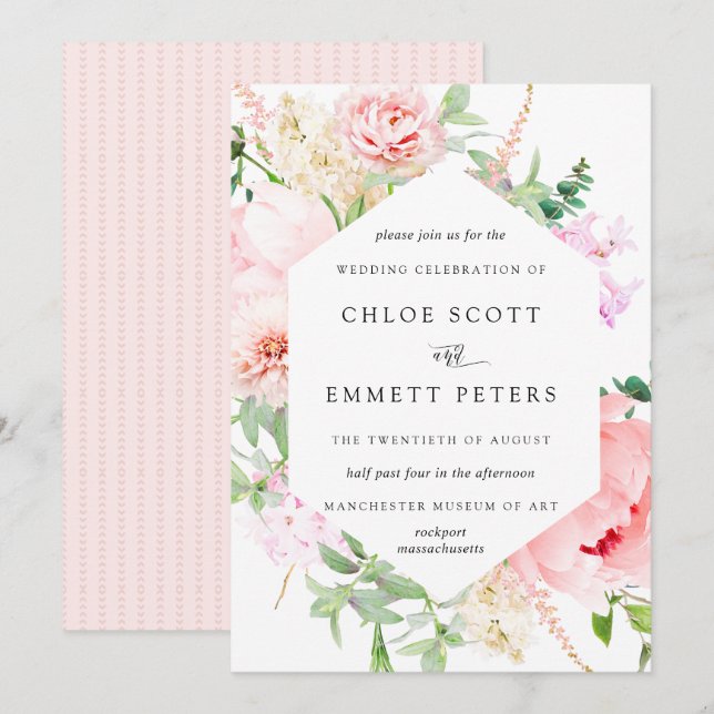Blush Pink Peony Rustic Floral Wedding Invitation (Front/Back)