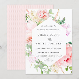 Blush Pink Peony Rustic Floral Wedding Invitation