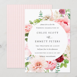 Blush Pink Peony Rustic Floral Wedding Invitation