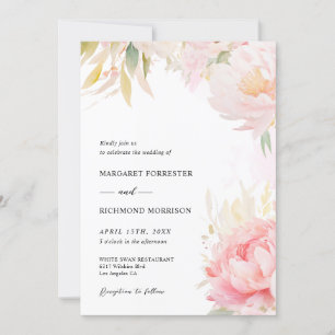 Blush Pink Peony Sage Green Floral Spring Wedding Invitation