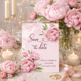 Blush Pink Peony Save the Date Card