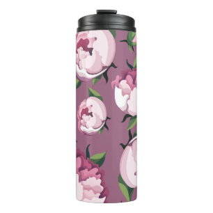 Blush Pink Peony Seamless Floral Pattern on Mauve Thermal Tumbler