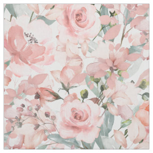 Blush Pink Peony Silver Greenery Garden Fabric