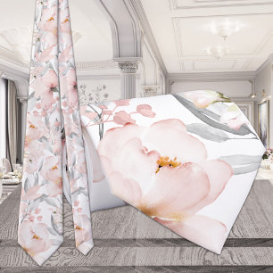 Blush Pink Peony Silver Grey Eucalyptus Wedding Tie