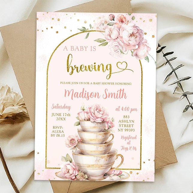 Blush Pink Peony Tea Party Baby Shower Invitation (Creator Uploaded)