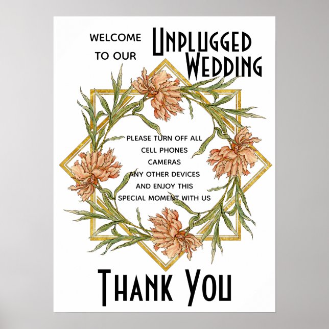 Blush Pink Peony Unplugged Wedding Sign (Front)