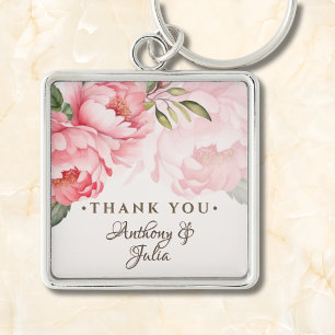 Blush Pink Peony Wedding Thank You Favour Keychain