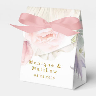 Blush Pink Peony White Anemone Flower Gold Wedding Favour Box