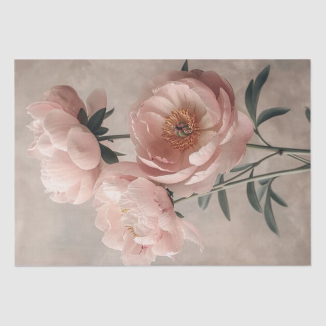 Blush Pink Peony with Green Leaves Decoupage Tissue Paper (Front)