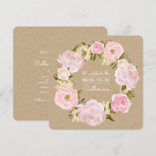 Blush Pink Peony Wreath Kraft Paper Bridal Shower Invitation