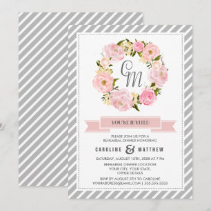 Blush Pink Peony Wreath Rehearsal Dinner  Invitation