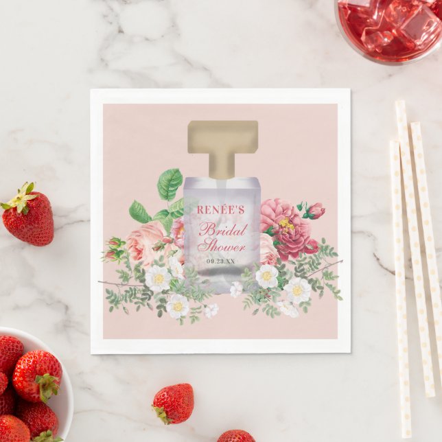 Blush Pink Perfume Bottle Floral Bridal Shower  Napkin (Insitu)