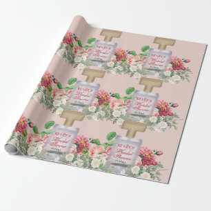 Blush Pink Perfume Bottle Floral Bridal Shower  Wrapping Paper