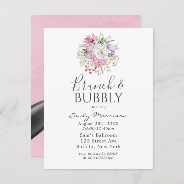 Blush Pink Periwinkle Tulip Brunch & Bubbly  Invitation (Front/Back)