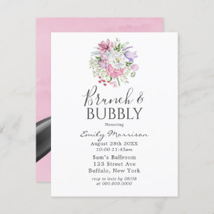 Blush Pink Periwinkle Tulip Brunch & Bubbly  Invitation