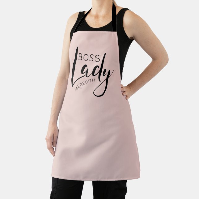Blush Pink Personalised Boss Lady Logo Apron (Insitu)