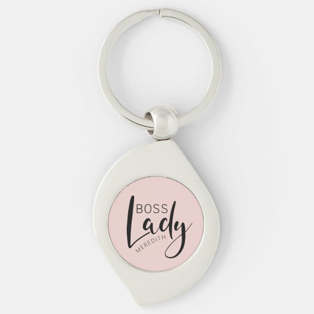 Blush Pink Personalised Boss Lady Logo Key Ring (Front)