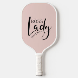 Blush Pink Personalised Boss Lady Logo Pickleball Paddle