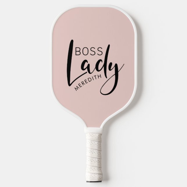 Blush Pink Personalised Boss Lady Logo Pickleball Paddle (Front)