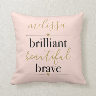 Blush Pink Personalised Brilliant Beautiful Brave Cushion