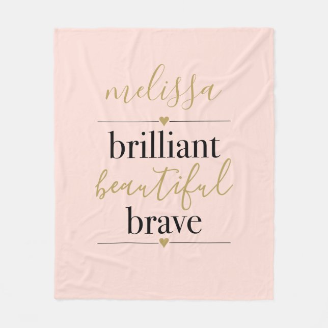 Blush Pink Personalised Brilliant Beautiful Brave Fleece Blanket (Front)