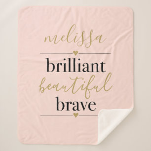 Blush Pink Personalised Brilliant Beautiful Brave Sherpa Blanket